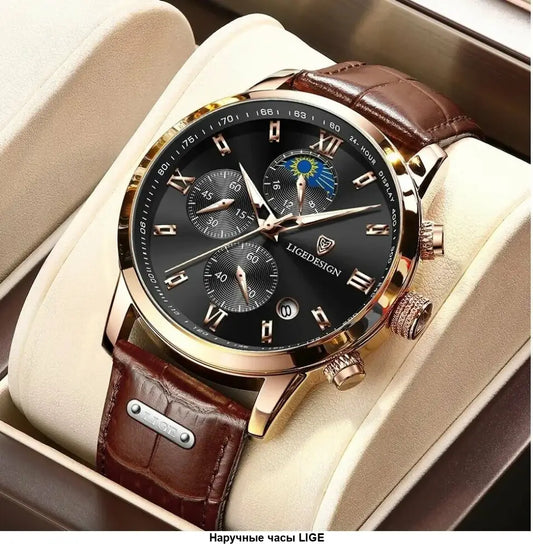 Men's Classic Leather Watch – Black Dial