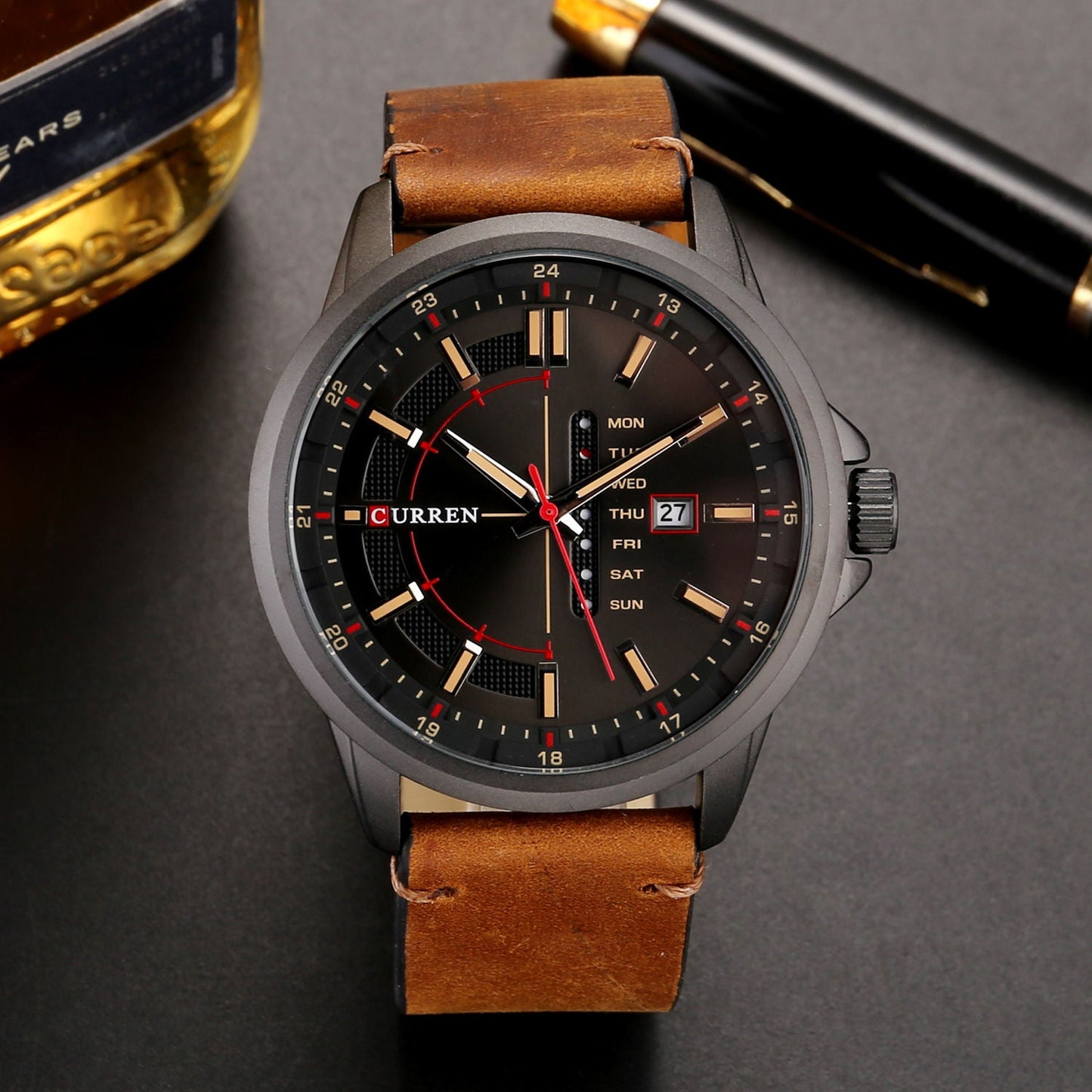 Men's Classic Leather Watch – Black Dial